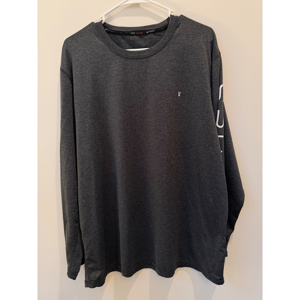 Spyder Swim Mens Rash Guard  XL Long Sleeve Sun Shirt Charcoal Heather Grey Logo